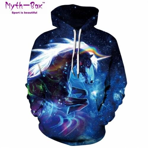 Winter Women/Mens Sport Hoodies Galaxy Horse 3D Print Tops S-3XL Loose Sweatshirts Long Sleeve Running Pullover Hooded Sweaters