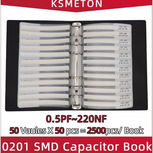 0201 SMD Capacitor Sample Book 50valuesX50pcs=2500pcs 0.5PF~220NF Capacitor Assortment Kit Pack