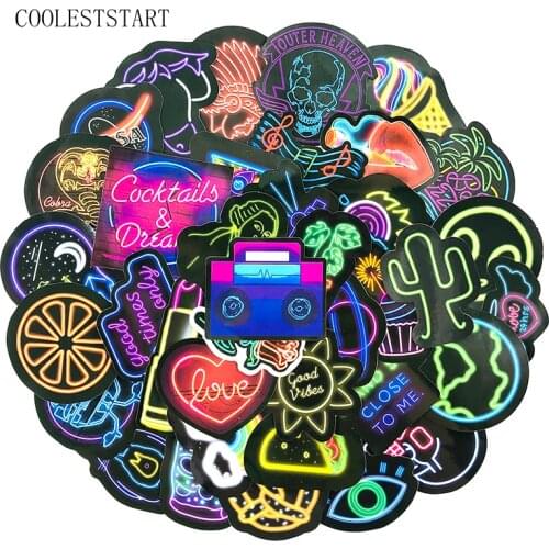50 Pcs/packNeon Light Sticker Cartoon Anime Stickers For Laptop Skateboard Luggage Refrigerator Notebook Helmet Phone Album