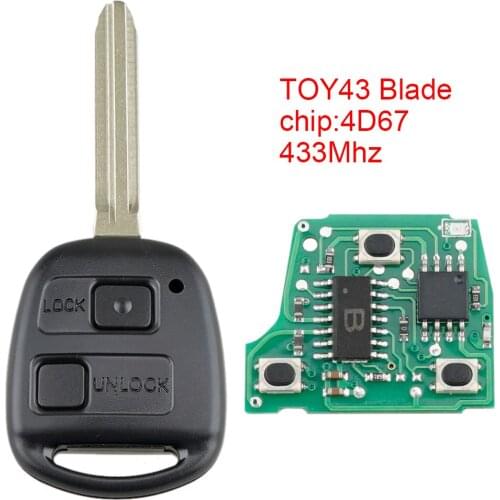 433Mhz 2 Buttons Car Remote Key with 4D67 Chip and TOY43 Blade Fit for Toyota RAV4 Prado Tarago Kluger Avensis 2003-2010