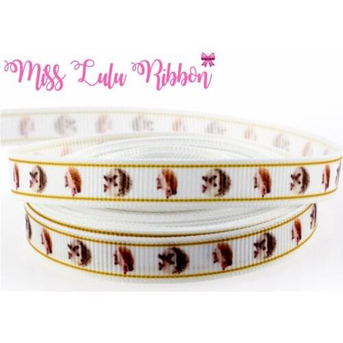 3/8" 9mm Chistmas Decorations Cute Hedgehog Printed Grosgrain Ribbon Gift Packing Materials DIY handmade ribbon 10 yards/pack
