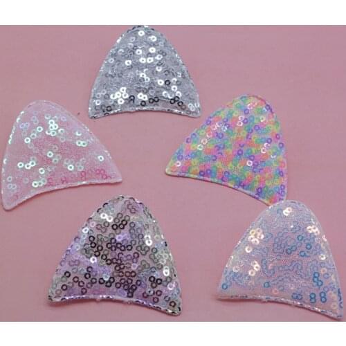 30PCS/lot shiny cat ears Baby Girls Hair Accessories Sequins Padded Appliqued for BB Clip Decoration