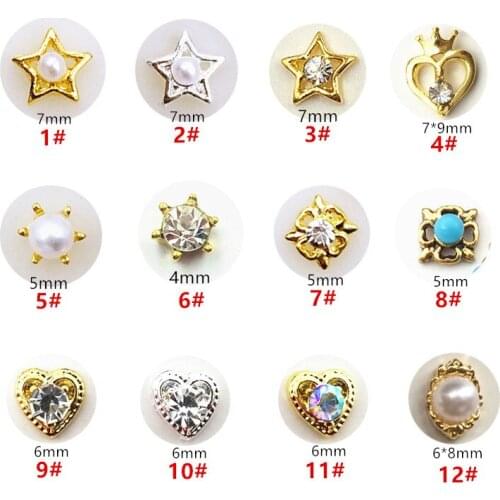 50pcs/pack Korea Metal 3D Nail art Accessories glitter Rhinestone Heart Star Nail Parts Professional Alloy Nail Tips Supplies