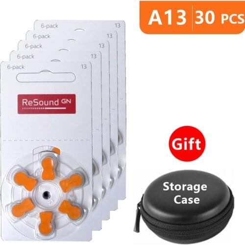Hearing Aid Batteries Size 13 za Resound,Pack of 30,Orange Tab PR48 1.45V Type A13 AU-6nhs Zinc Air Battery with Storage Case