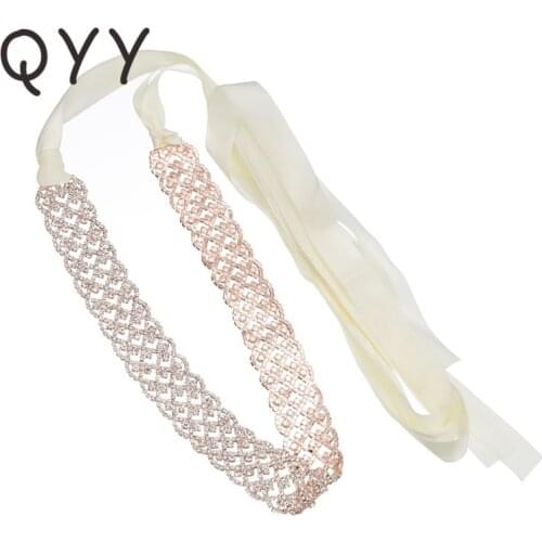 Rose Gold Color Hollow out Rhinestone Satin Belts Bridal Wedding Accessories Decoration Prom Dress Belt Strass Bride Sash Gifts