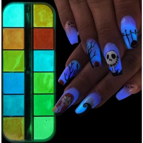 Nails Glitter Glow in Dark Luminous Neon Pigment Dust Fluorescent Green Blue Light Nail Art Polish Sequin Powders Accessory BEYS