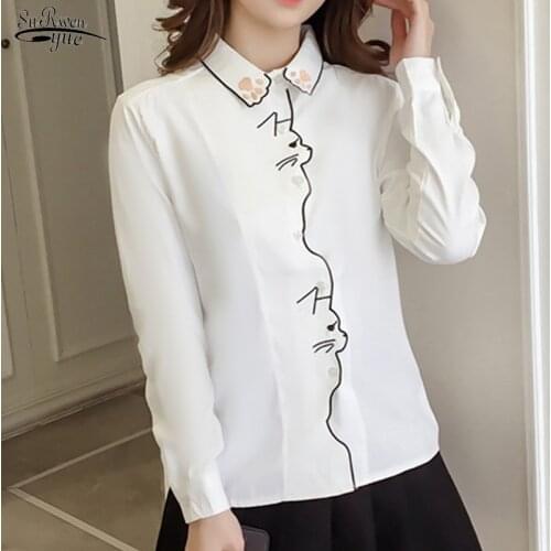 2021 Embroidery Women Blouses Shirt Office Girl Shirt Fall Pattern White Shirt Female Women Top Long Sleeve Female Blusa 7902 50