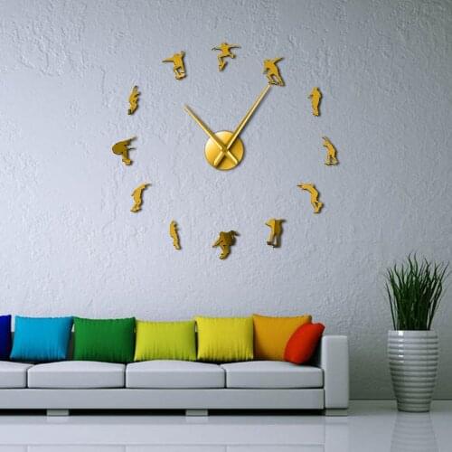 Skateboarding Modern Design Large DIY Wall Clock Giant Wall Art For Skateboarders Sport Lover Home Décor Non-Ticking Clock Watch