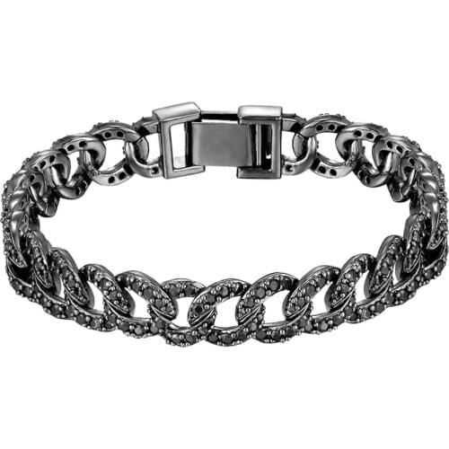 Rocking Glitter Rapper Men Bracelets Full Rhinestone Micro-Inlaid Zircon Bracelet Miami Cuban Link Chain Bracelet Ladies Jewelry