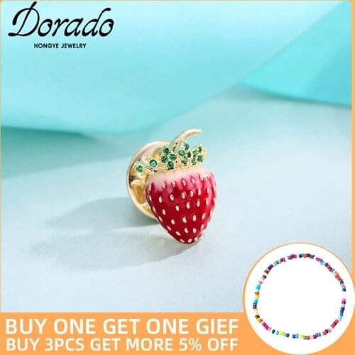 Dorado Kawaii Small Strawberry Collar Brooches Pin For Women Zircon New Copper Brooch Fashion Clothing Jewelry Accesorios mujer