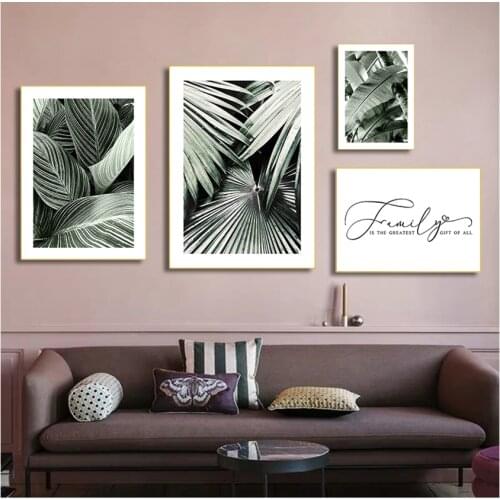 Home Decoration Picture Painting Family Quotes Tropical Plant Leaf Canvas Nordic Botanical Wall Art Print Scandinavian