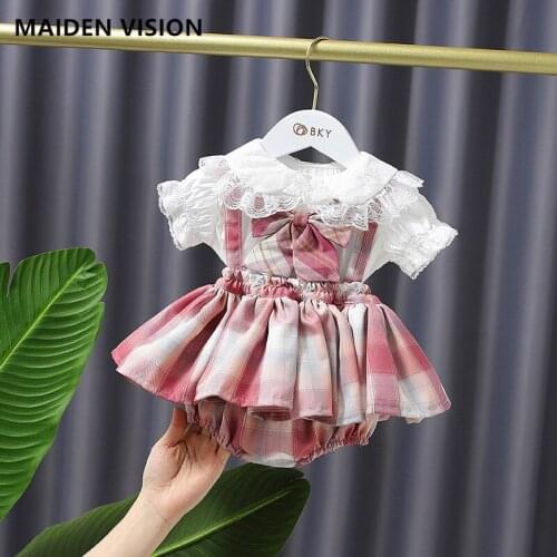Lolita Baby Dress Vintage lattice Girls Clothes Kids Child Princess Shirt + suspender dress set Party Newborn Girls Dresses