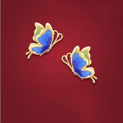Designer original new enamel porcelain butterfly earrings exquisite high-end temperament ladies silver jewelry