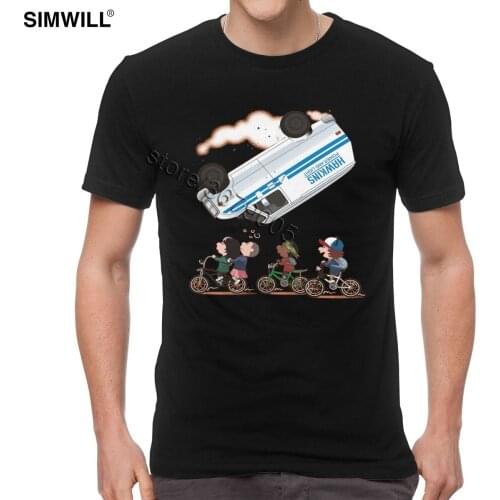 Funny Stranger Things T Shirt Mike Dustin Lucas Eleven Tees Men Short Sleeves Cotton T-Shirts TV upside down Streetwear Tshirt