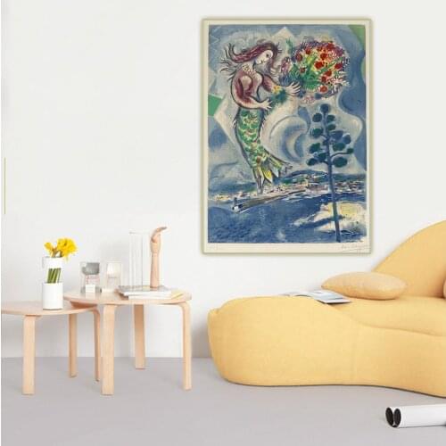 Holover Canvas Oil Painting Marc Chagall"Mermaid Pine"Surrealism Aesthetic Jewish Culture Poetic Wall Art Home Room Decoration