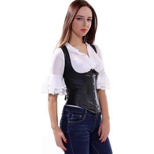 PU Leather Corset Vest Sexy Women Everyday Outwear Front Buckle Closure Underbust Shoulder Strap Corselet Bustier Top Plus Size
