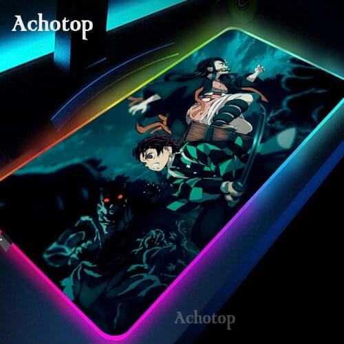 Anime Demon Slayer Kimetsu No Yaiba LED Light Gaming Mouse Pad RGB Computer Mousepad Lock Edge Keyboard Desk Mat Christmas gifts