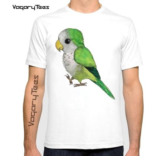 Creative Bird Pattern Design T-Shirt Mens Novelty Very cute green quaker parrot Print T Shirt Summer Geek Style Tops Tees Homme