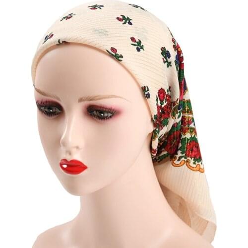 Retro Style Floral Printed Square Cotton Hijab Scarf Women Ethnic Bandana Head Wraps Foulard Female Headband Turban Scraves