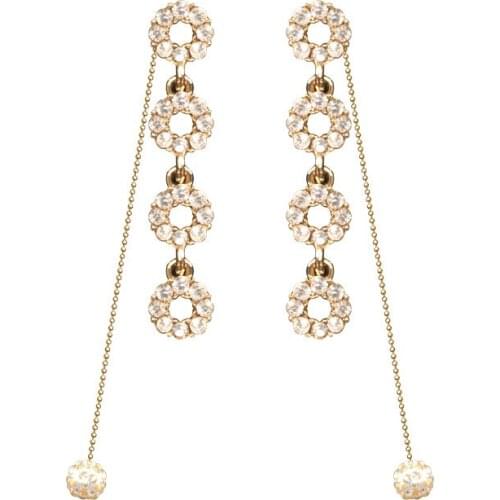 Fashion Rose Gold Tassel Rhinestone Zircon Long Earrings For Women Charm Drop Earrings Wedding Party Gift Jewelry Accessories