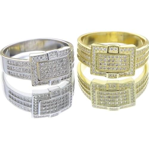 Gold Silver Color Baguette Zircon Rings Iced Out Cubic Zirconia Fashion Mens Rings Hip Hop Charm Jewelry 2020 New