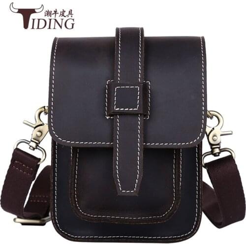 Men shoulder bags cow leather 2017 business man casual vintage small flap waist bags real leather man crossbody bags mini