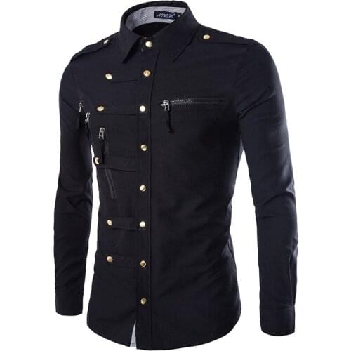 New Arrival Spring/Autumn Men Long Sleeve Cargo Shirt Casual Slim Fit Fashion Epaulet Double Pocket Mens Dress Shirt M L XL XXL