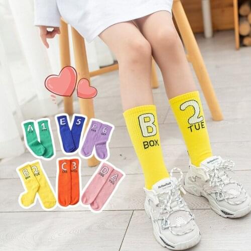 3-12 Years Old Childrens Socks ABCD Lettered Girls xiao tui wa Spring and Autumn New Style Combed Cotton Stockings Medium-small