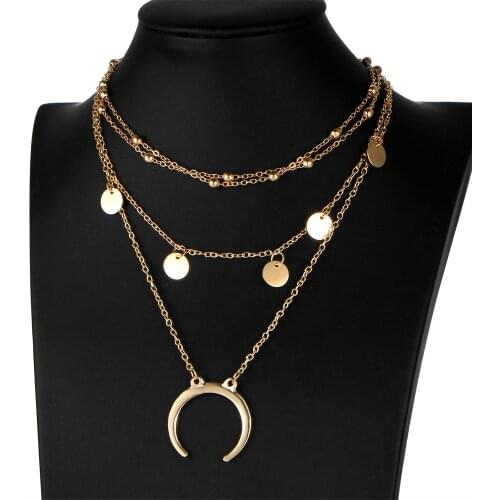European And American Necklace Choker Round Moon Pendant Multi - Layer Ball Necklace Necklace Jewelry Necklaces & Pendants Colar