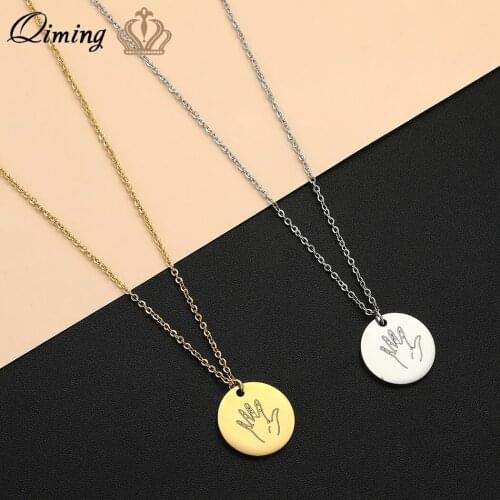 Stainless Steel Hand Gesture Pendants Necklaces For Women Men Finger Hand Back Sign Language Necklace Bijoux Femme Bff