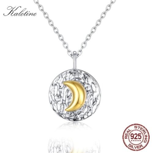 Gold Color Crescent Moon Necklace Silver 925 Pendants Necklaces Moon Ripple Round Charm Silver Jewelry for Women Collars KLTN085