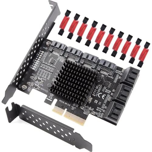 PCIE 4X SATA 3.0 10-Port 6 Gbps Expansion Card with Low Profile Bracket Non-Raid Bootable As System Disk for PC