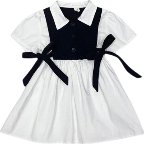 Baby Girls Dresses Summer Kids Short Sleeve Cute Patchwork Turn-down Collar A-line Dress Summer Princess Dresses for Girls