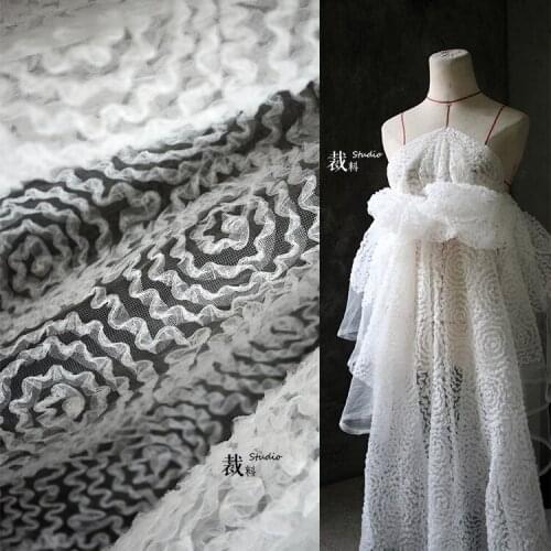 Sheer Mesh Three-Dimensional Pattern Texture Lace Wedding Dress Fabric High-End Clothing Designer Fabric