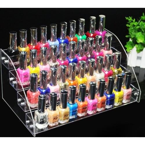 Clear Acrylic 4 Tiers Makeup Nail Polish Varnish Stand Organizer Table Rack Counter Display Lip Stick Holder Hold Stand