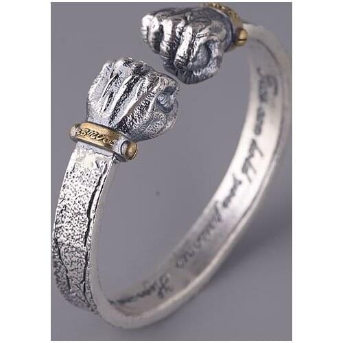 S925 Pure Silver Couple Vintage Thai Silver Matte Bracelet Skull Double Fist Character Decoration Power Type Mens Open Bracelet