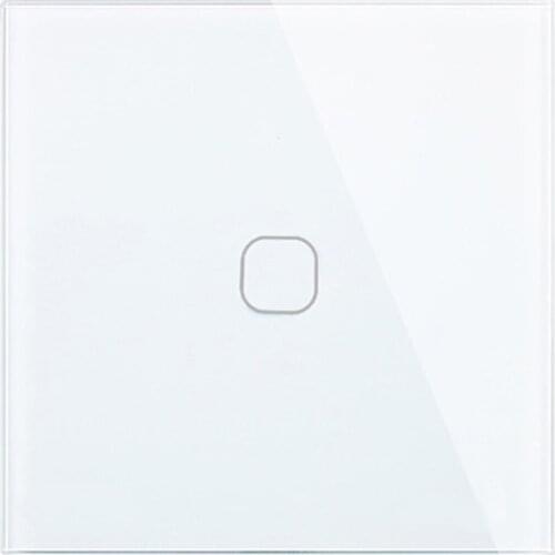 Mobu EU/UK Touch Switch White Crystal Glass Panel Touch Switch, AC 220V,1 Gang 1 Way, EU Light Wall Touch Screen Switches