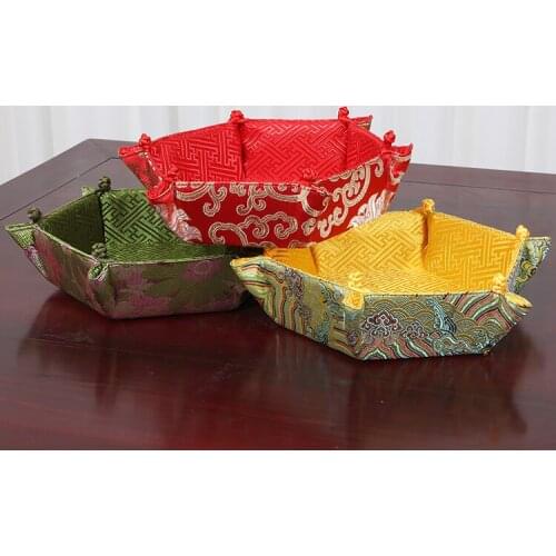 Hexagon Chinese Silk Home Decoration Accessories for living room Table Fruit Candy Storage Box Folding Handicraft Packaging Case