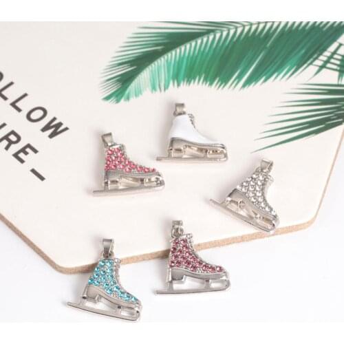 Skyrim Rhinestone Ice Skating Charm for Necklace Bracelet Keychain Jewelry Making Metal White Enamel Pendants Accessories