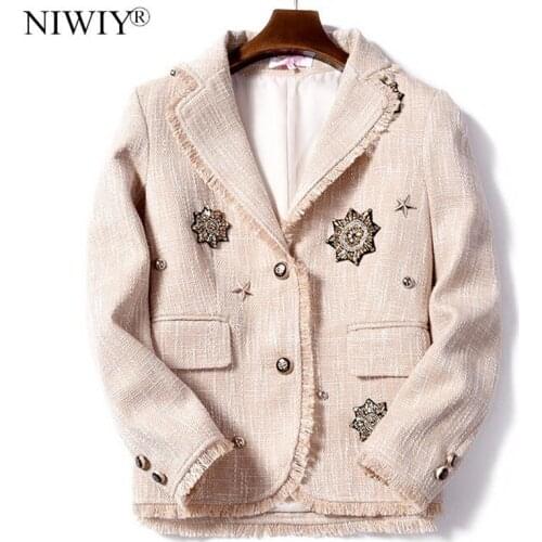 NIWIY Beaded Tassels Tweed Winter Coat Women Jacket Sacos Mujer Invierno 2021 Long Sleeve Bomber Jacket Casaco Feminino K8644