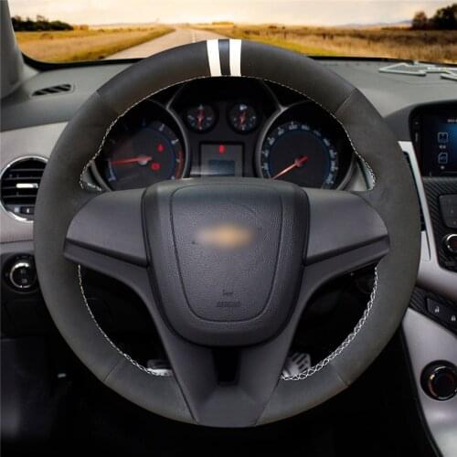 High quality Black suede Leather anti-slip customized car steering wheel cover For Chevrolet Cruze 2009-2014 / Aveo 2011-2014
