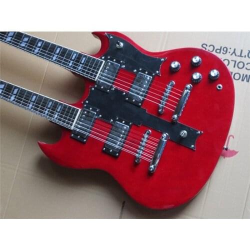 High quality double head electric guitar, cherry red, 12 strings + 6 strings, can be customized, free transportation