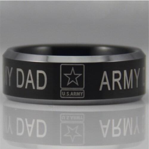 YGK JEWELRY Hot Sales 8MM Military Army Dad Design Mens Black Tungsten Comfort Fit Ring