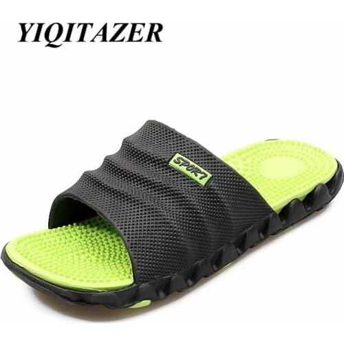 YIQITAZER 2019 New Summer Cool Water Flip Flops Men High quality Soft Massage Beach Slippers,Fashion Man Casual Shoes