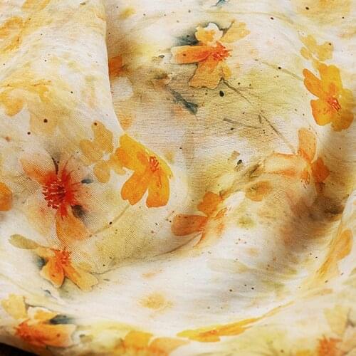 1 meter X 1.4 meter Elegant Floral Summer Fabric 55% Tencel 45% Natural Ramie Material For Dress