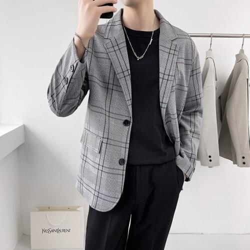 2021 Plaid Casual Blazer Masculino Social Club Wedding Mens Dress Coat Veste Costume Homme British Style Mens Blazer Suit Jacket