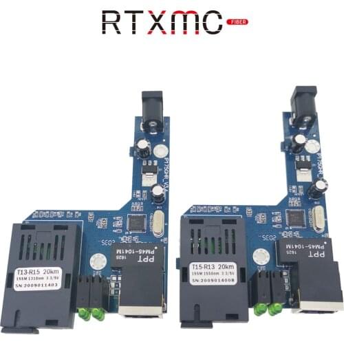 3 Pairs Optical Fiber Media Converter Fiber Transceiver Converter SC 25KM Fiber Port 10/100M Singlemode Single Fiber PCBA