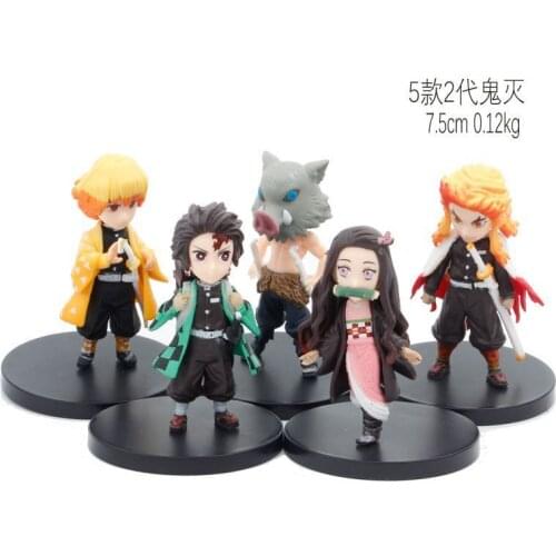 5PCS 7.5CM Anime Demon Slayer Doll Tanjiro Nidouko Demon Slayer Kawaii Figure Kids Toy Gift PVC Dolls