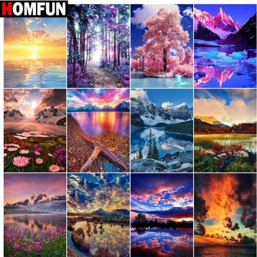 HOMFUN Diy 5d Diamond Painting "Mountain tree cloud lake" Cross Stitch Square Round Diamond Embroidery Handwork Rhinestone Art