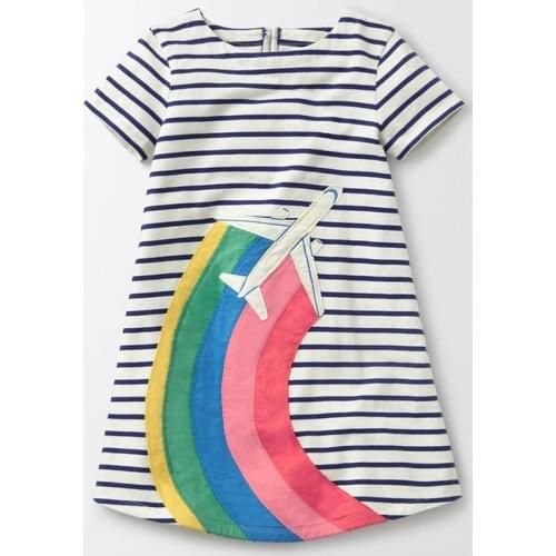 Bear Leader Girls Striped Dresses 2021 New Summer Princess Girl Clothing Cartoon Rainbow Party Costumes Kids Casual Outfits